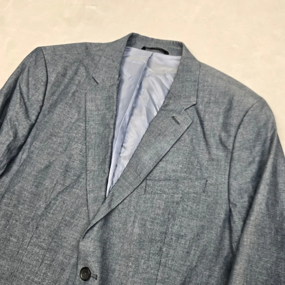 Banana Republic Chambray Blazer Mens 44R 44 Blue Cotton Tailored Slim Sport Coat
